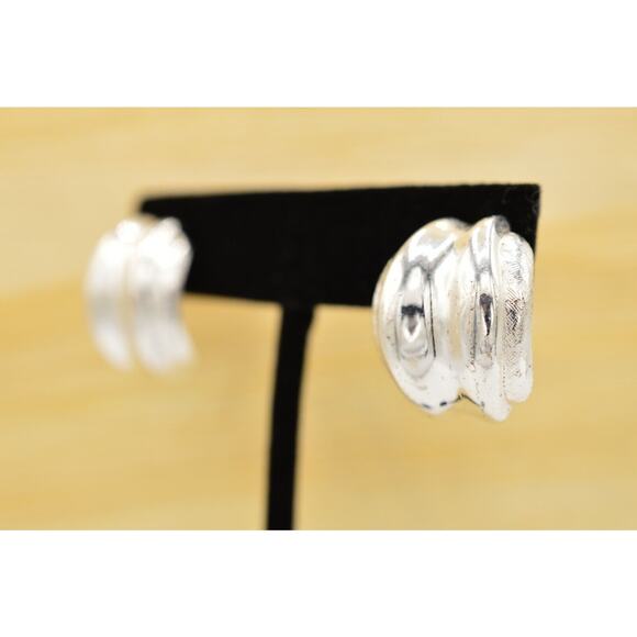 Givenchy Vintage Earrings Silver Drop Metallic Shiny Textured Signed 1980s BinZ - Picture 5 of 10